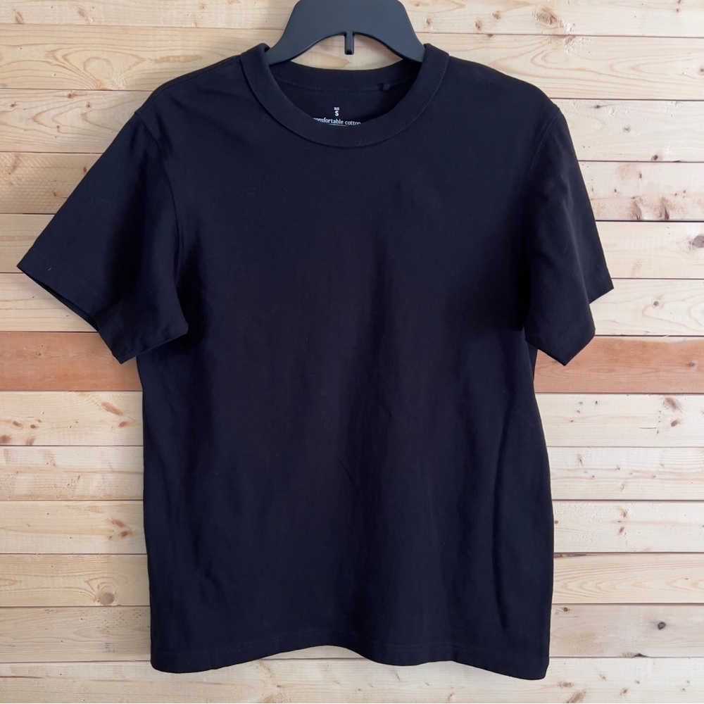 GU X Comfortable Cotton Japanese Brand Unisex Black Regular Fit Crew Neck Shirt